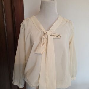 Light Cream Bow-Tie Blouse for Women
